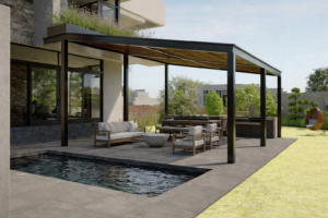 Luxury Outdoor Living: Modern Aluminum Pergola and Poolside Patio Design